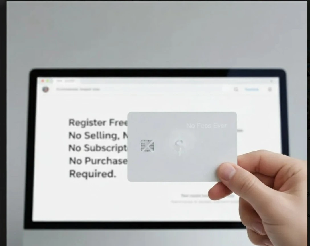 Register free with no fees, subscriptions or selling